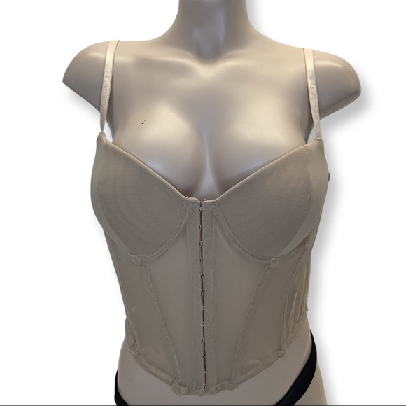 Say What Beige Bustier Padded Cups Crop Top - Picture 1 of 4